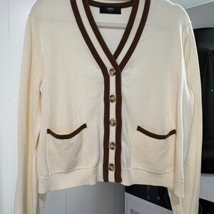 Able Women's Cream Cardigan with Brown Trim